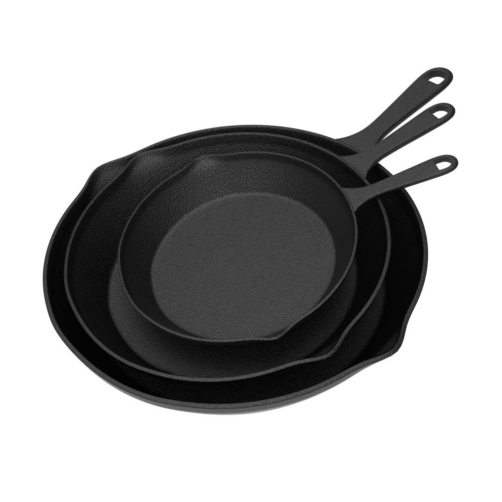 Seasoned 3-Piece Cast Iron Skillet Set 10”, 8”, 6” - Home Depot - $18