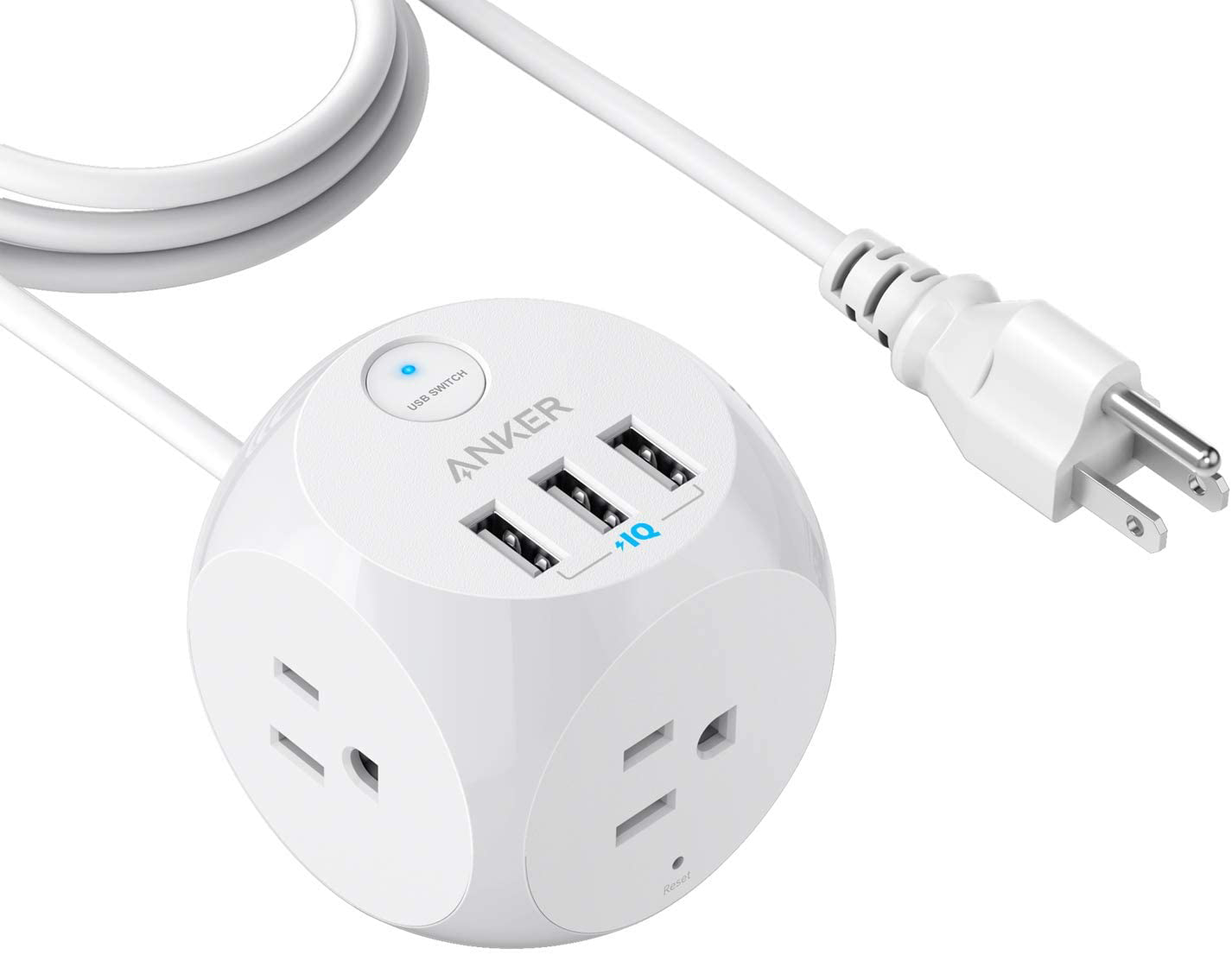 Amazon.com: Anker Power Strip with USB, 5 ft Extension Cord, PowerPort Cube USB with 3 Outlets and 3 USB Ports, Portable Design $15.19