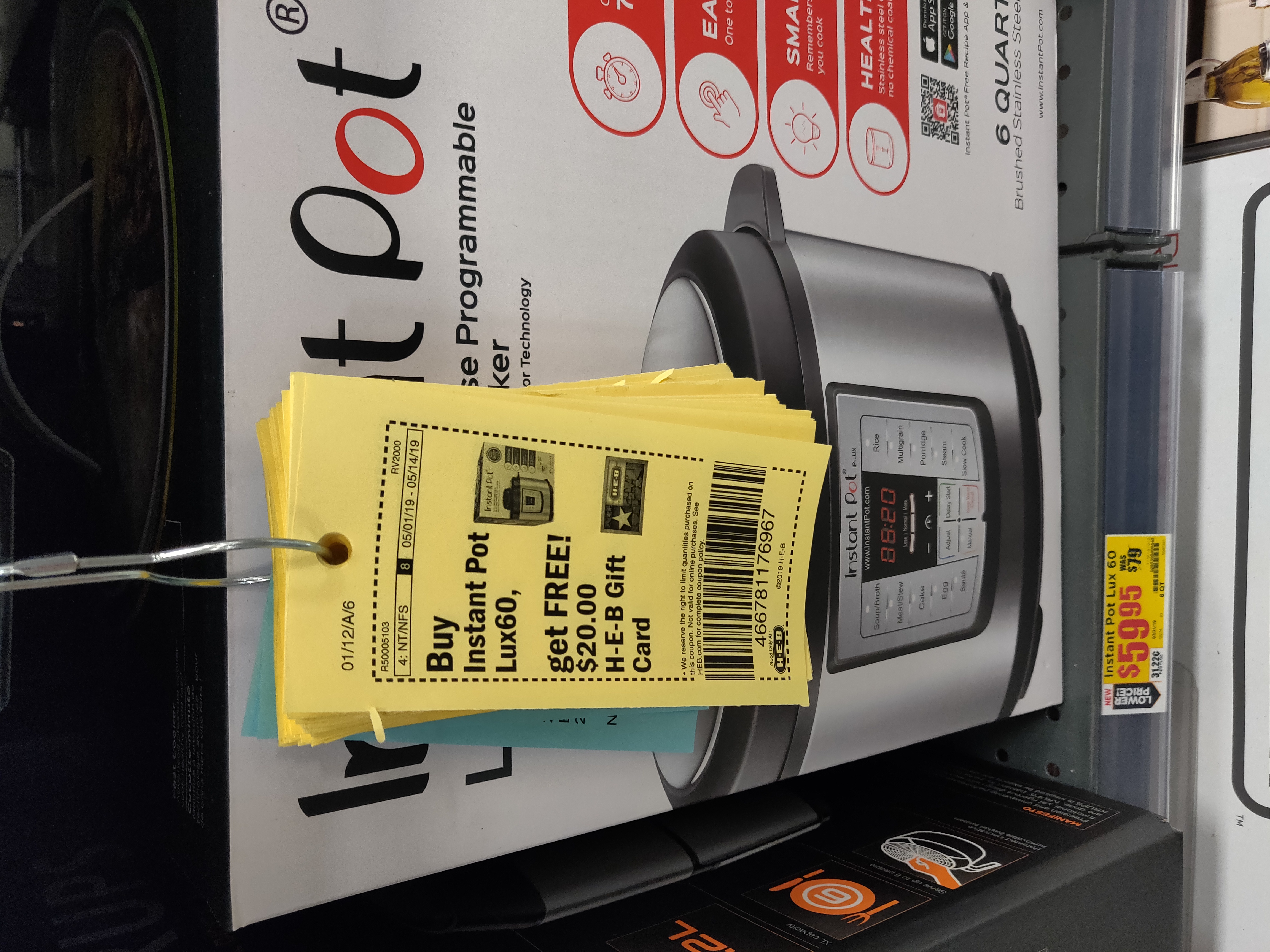 Instant Pot Lux60v3+$20 H-E-B gift card for $59.95 at H-E-B B&M $39.95
