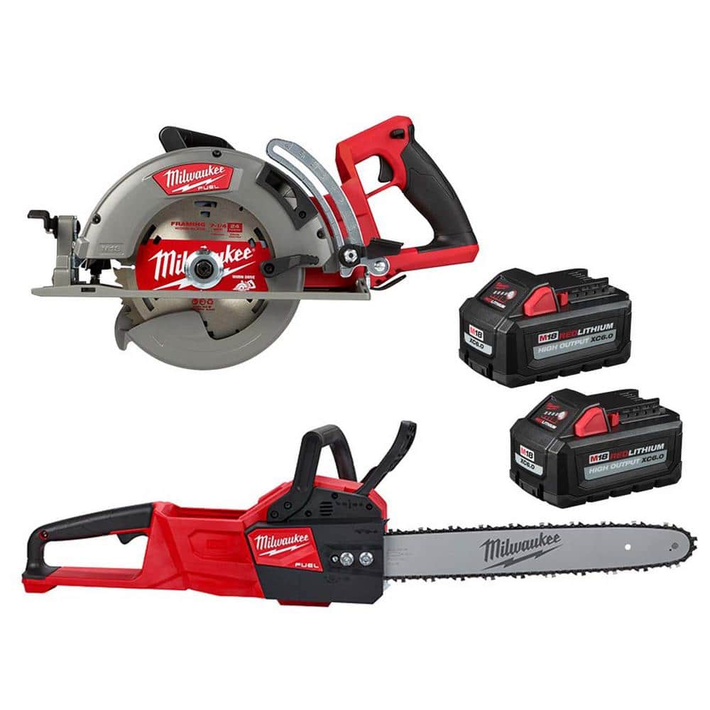 M18 FUEL 18-Volt Lithium-Ion Cordless 7-1/4 in. Rear Handle Circ Saw w/16 in. 18V FUEL Chainsaw, Two 6Ah HO Batteries $499