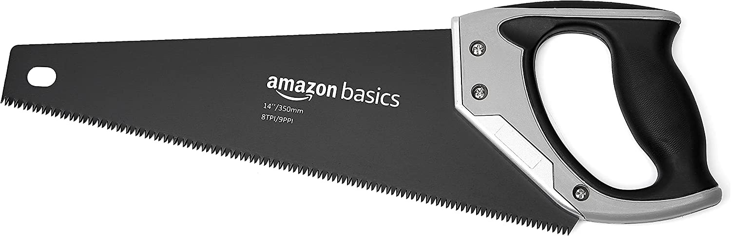 Amazon Basics SharpTooth Handsaw - SK5 Steel With Teflon Coated with Aluminium Enhanced Handle, 9-Point (14-inch) $7.92