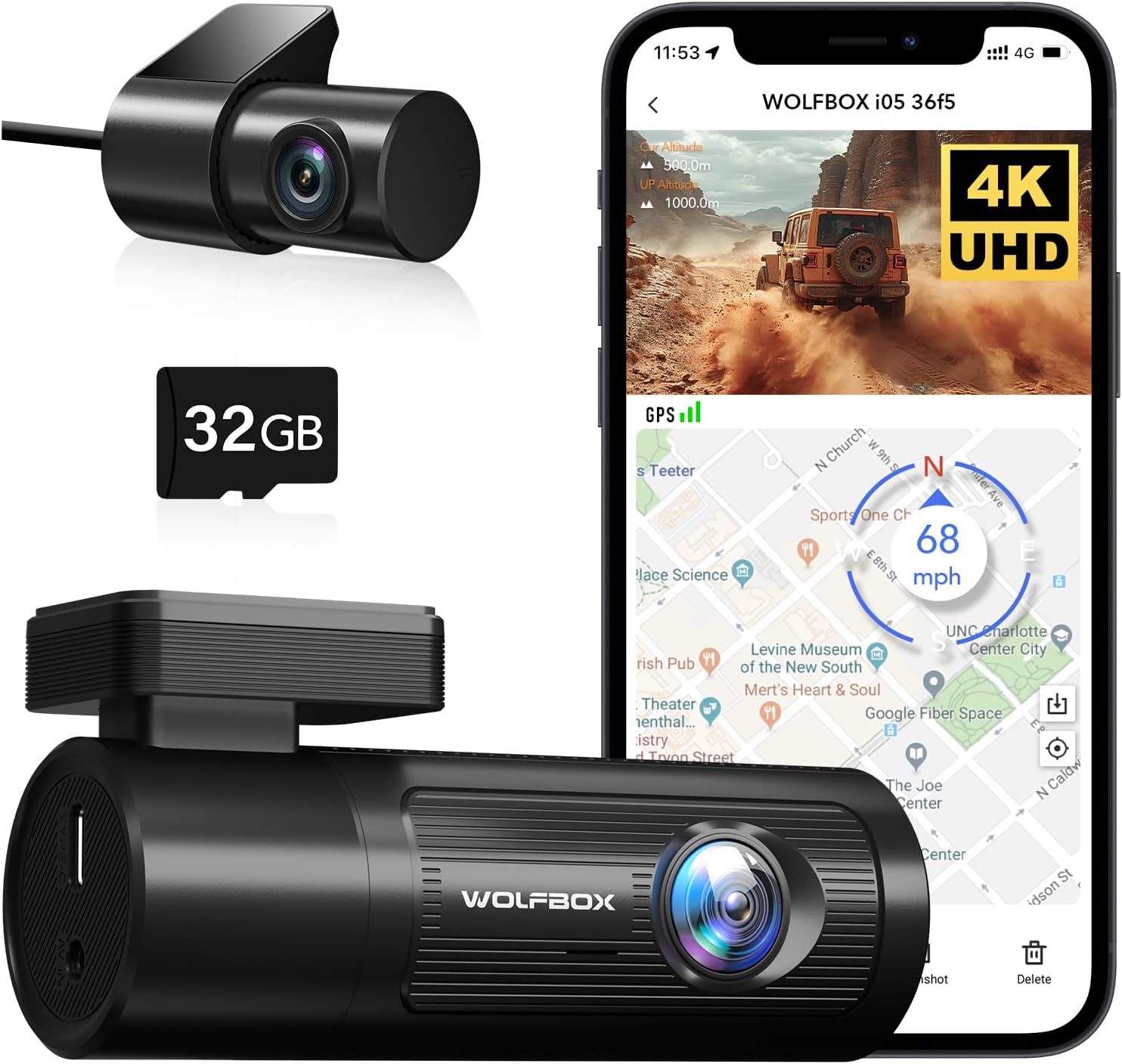 WOLFBOX 4K Dash Cam Front and Rear - Lightning Deal 53% Off $79.99