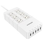 QICENT SC-6A5U-US-WH Home &amp; Office Surge Protector W/ USB AC Multi-Outlet Travel Power Strip &amp; 2500 Joules 4.9ft. Extended Power Cord $19.99