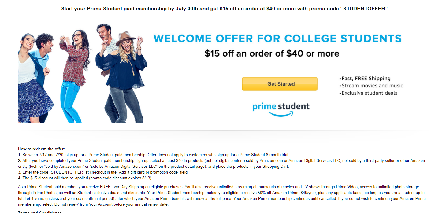 Amazon $15 promo code off $40 when joining prime student - YMMV