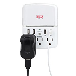 UL Certified Outlet Strip Charger EZOPower Wall Mount Power Surge Protector with 3 AC Outlet Plug + 4 USB Ports (4.8A) + Phone Holder Slot - White $15.99