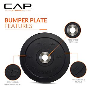 CAP 260 lb Pro Olympic Bumper Plate Set 2-Inch Olympic Plates, Low Bounce Virgin Rubber Weight Plates with Chromed Steel Hub $249.98