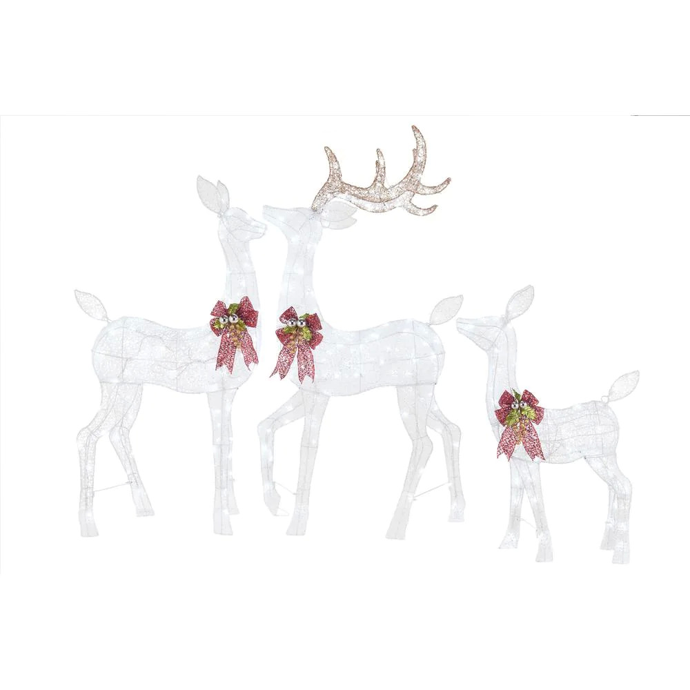 White Tinsel LED Deer Family (Set of 3) - Christmas Outdoor Decoration $79.88