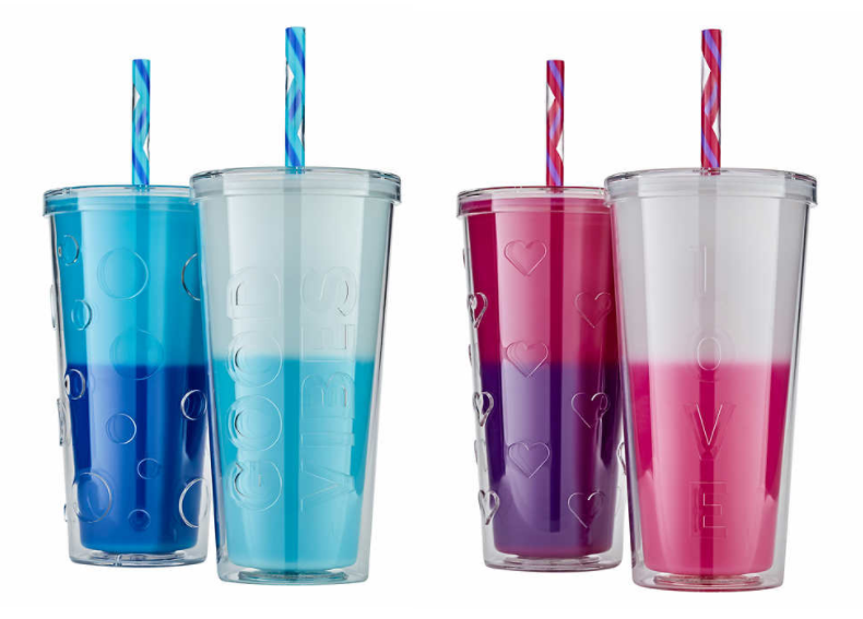 Color Changing Double Wall Straw Tumblers for cold beverages, Set of 2