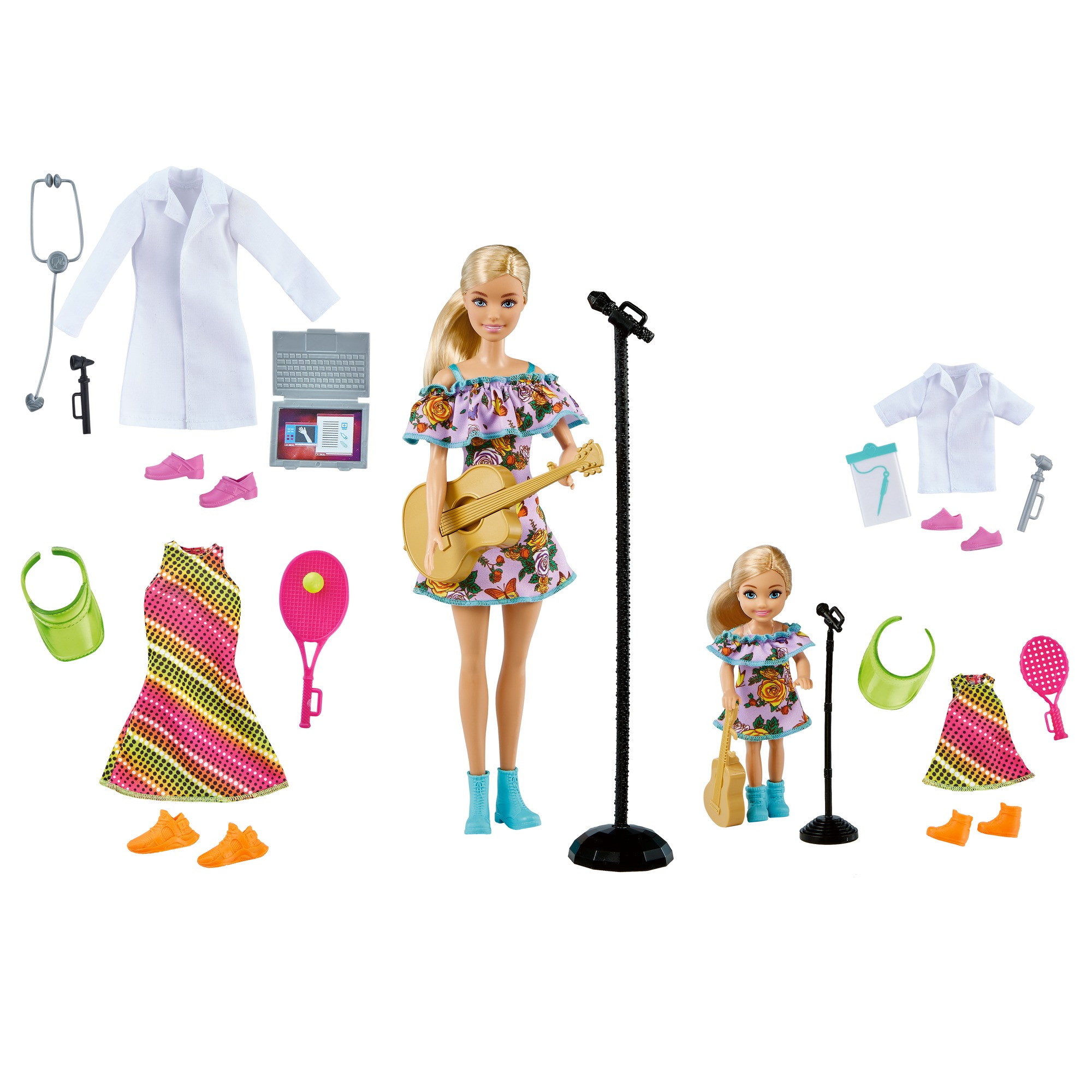 Barbie & Chelsea Careers : 2 Blonde and Doctor, Tennis Star & Musician Pieces Doll Playset $15 Walmart