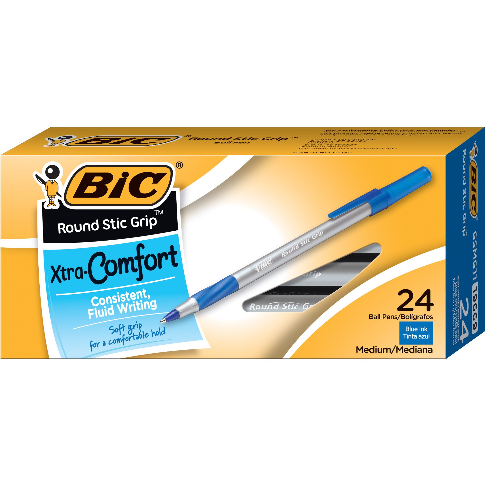 BIC Round Stic Grip Xtra Comfort Ball Pens Box of 24 Blue Pens $2.55 Walmart