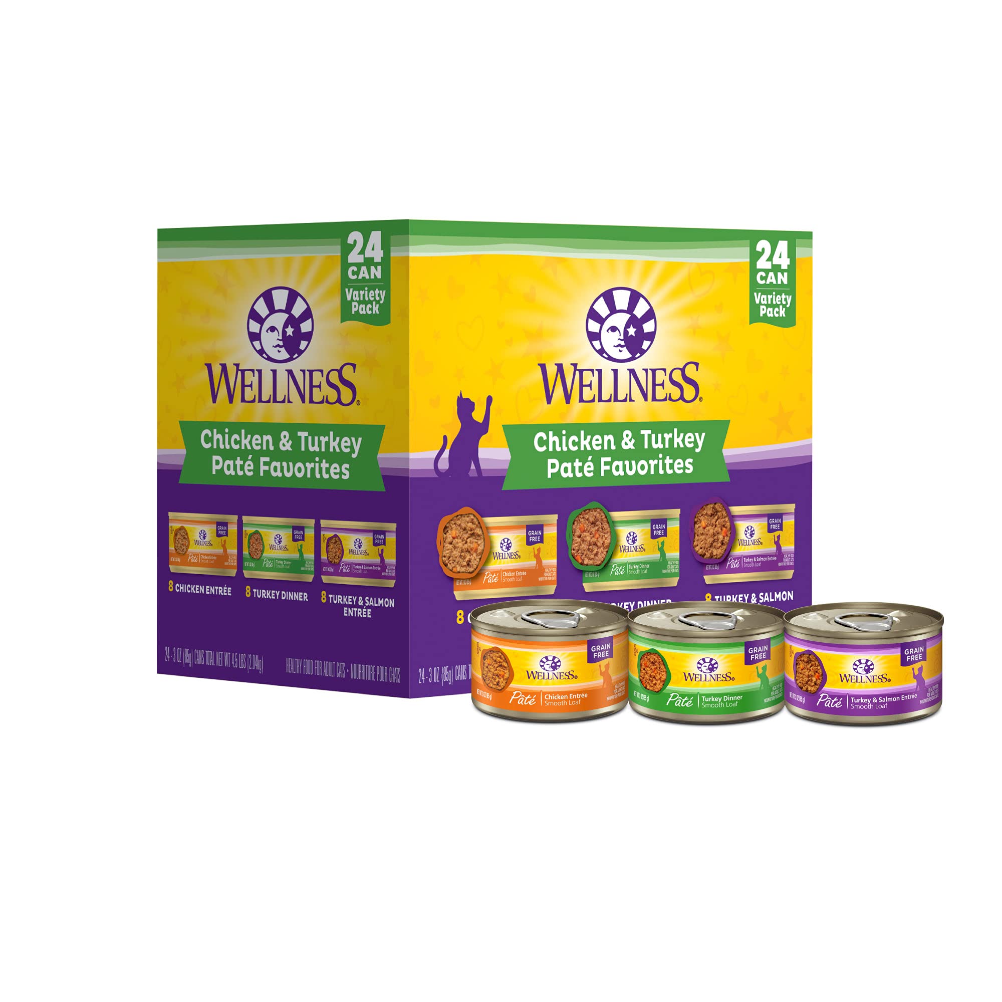 24-Count 3-Oz Wellness Chicken & Turkey Wet Cat Food (Pate & Shreds) 3 for $54.94 ($18.31 each) w/ S&S + Free Shipping