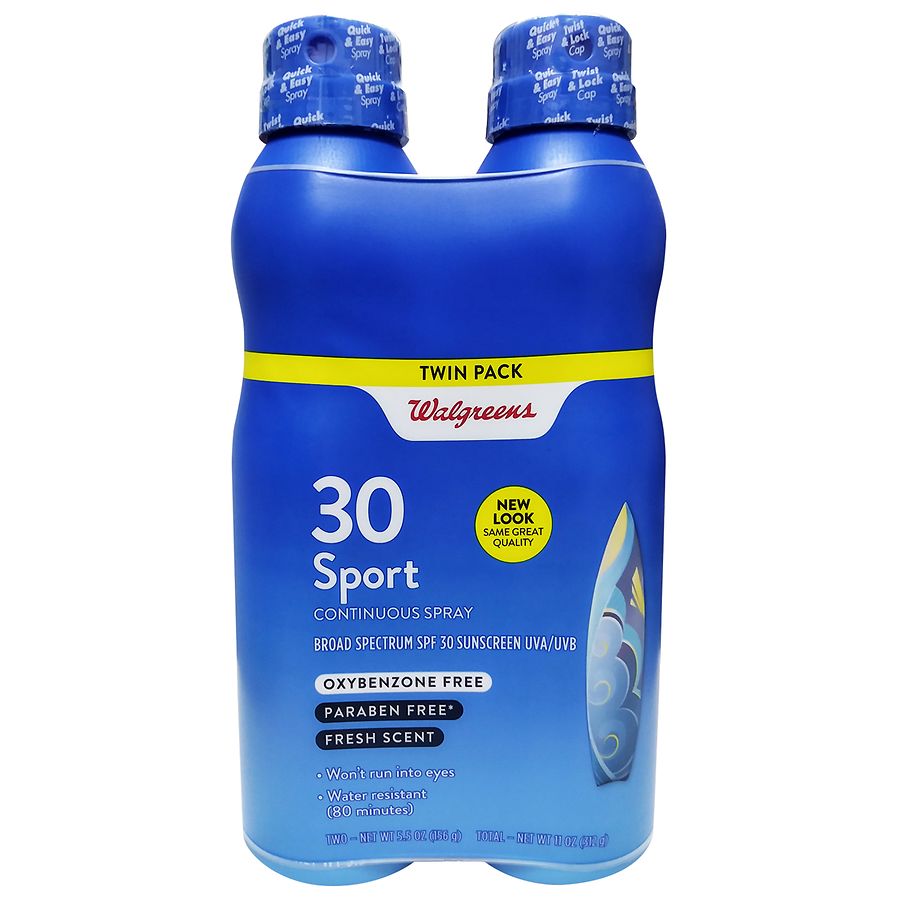 2Count 5.5Oz Walgreens Sport SPF 30 Spray Sunscreen 4 for 32.36 (8.