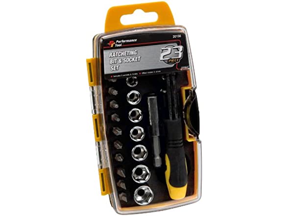 23-Piece Performance Tool Ratcheting Bit & Socket Set w/ Clear View Storage Case $6.29 + Free Shipping w/ Prime