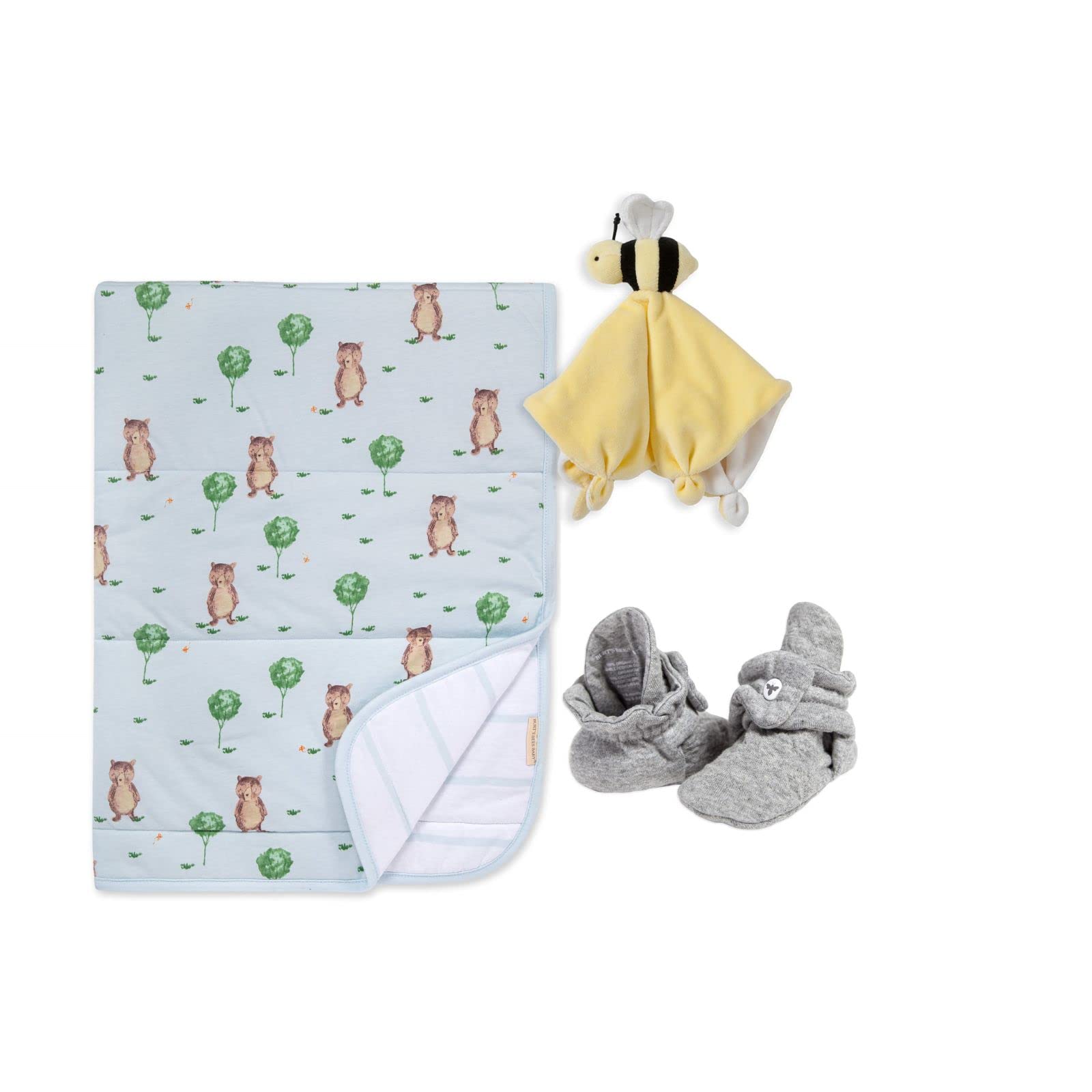 Burt's Bees Baby Unisex Organic Cotton Essentials Gift Set w/ Reversible Jersey Blanket, Adjustable Infant Booties & Plush Bee (Storybook Bear) $21.55 + FS w/ Prime or $25+