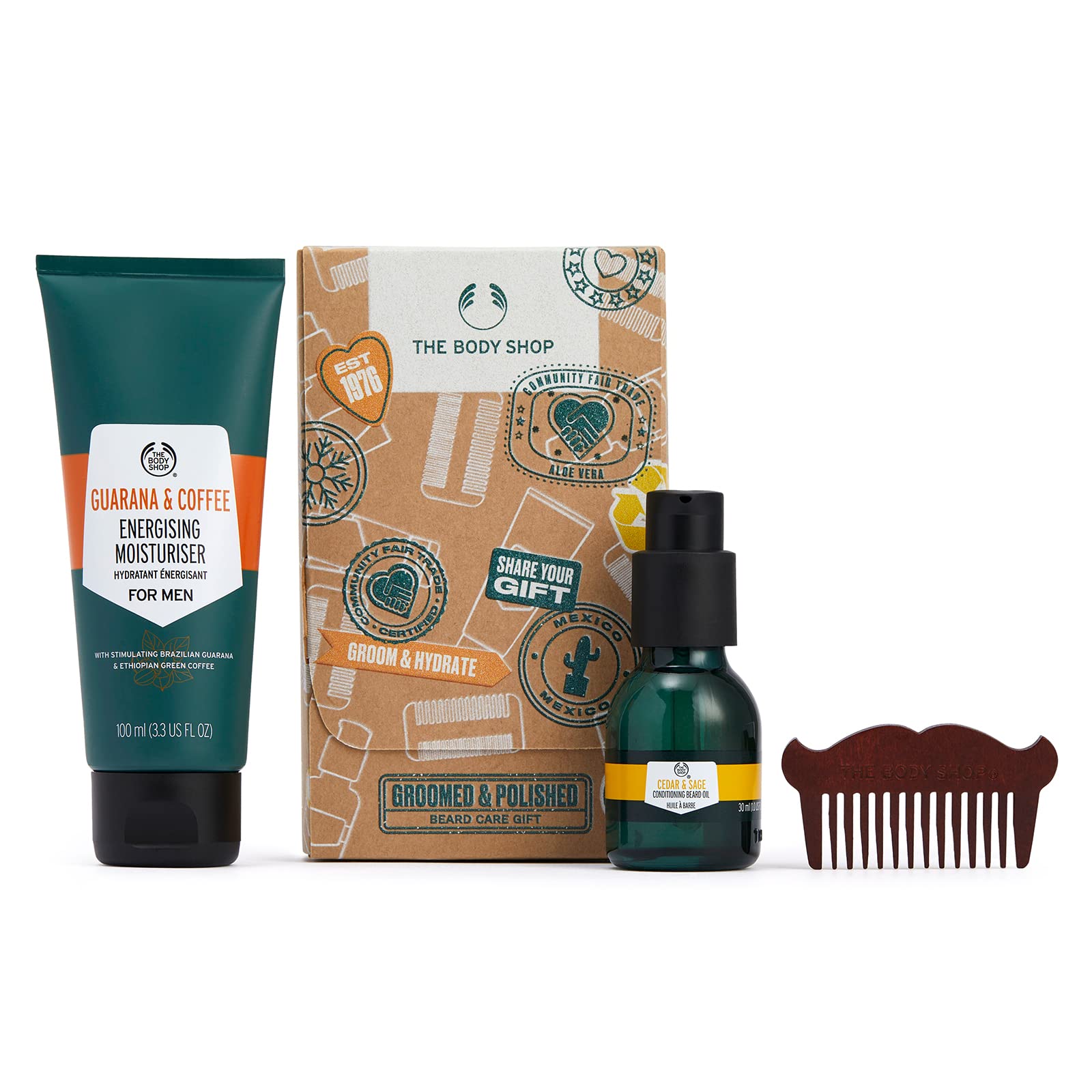 The Body Shop Men's Groomed & Polished Beard Care Gift Set w/ 30-ml Cedar & Sage Beard Oil, 100-ml Guaran & Coffee Moisturizer, & Comb $6.32 + Free Shipping w/ Prime or $25+