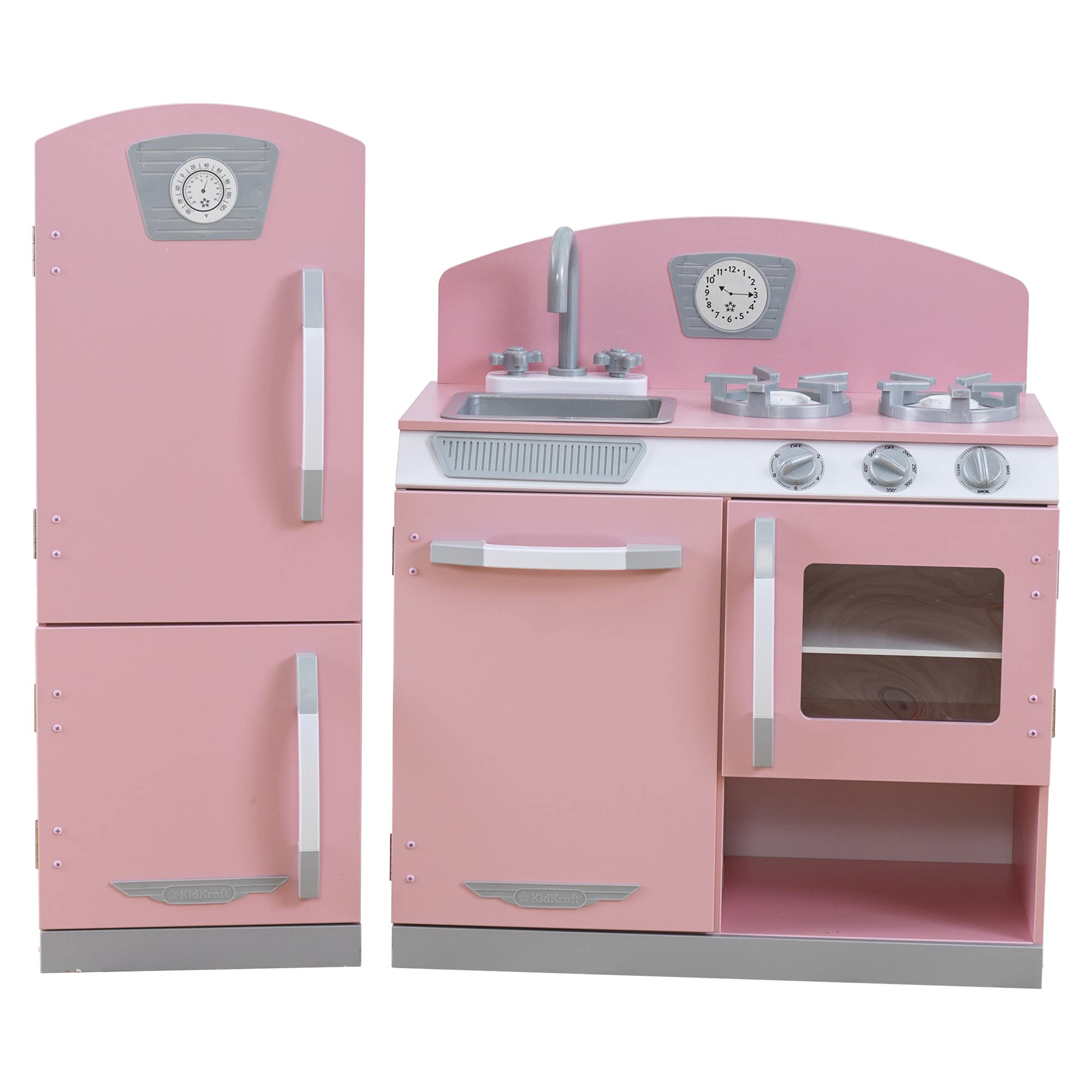 2 Piece KidKraft Retro Wooden Play Kitchen Refrigerator Set Pink