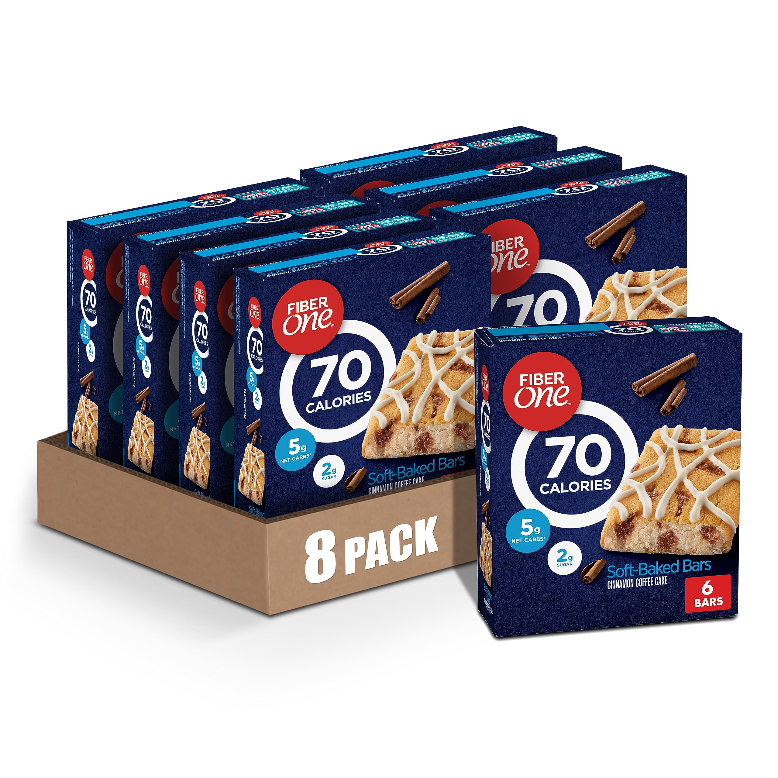 8-Count of 6-Pack 5.34-Oz Fiber One 70 Calorie Soft-Baked Bars (Cinnamon Coffee Cake) $11.94 ($1.49 each box, 48 bars total, $0.25 per bar) w/ S&S + FS w/ Prime or on $35+