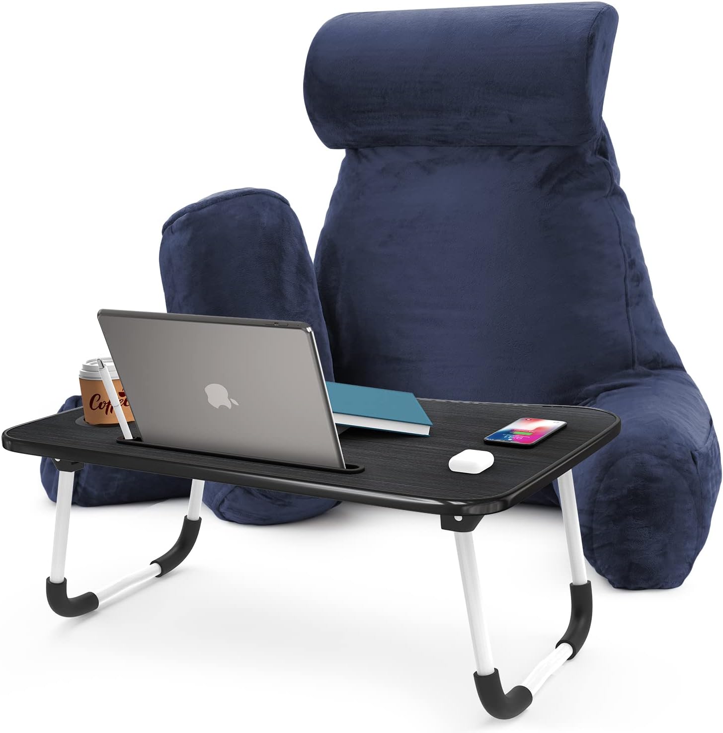 Nestl Large Bed Reading Backrest w/ Head/Neck & Leg Pillows + Folding Laptop Desk (Navy) $47.77 + Free Shipping