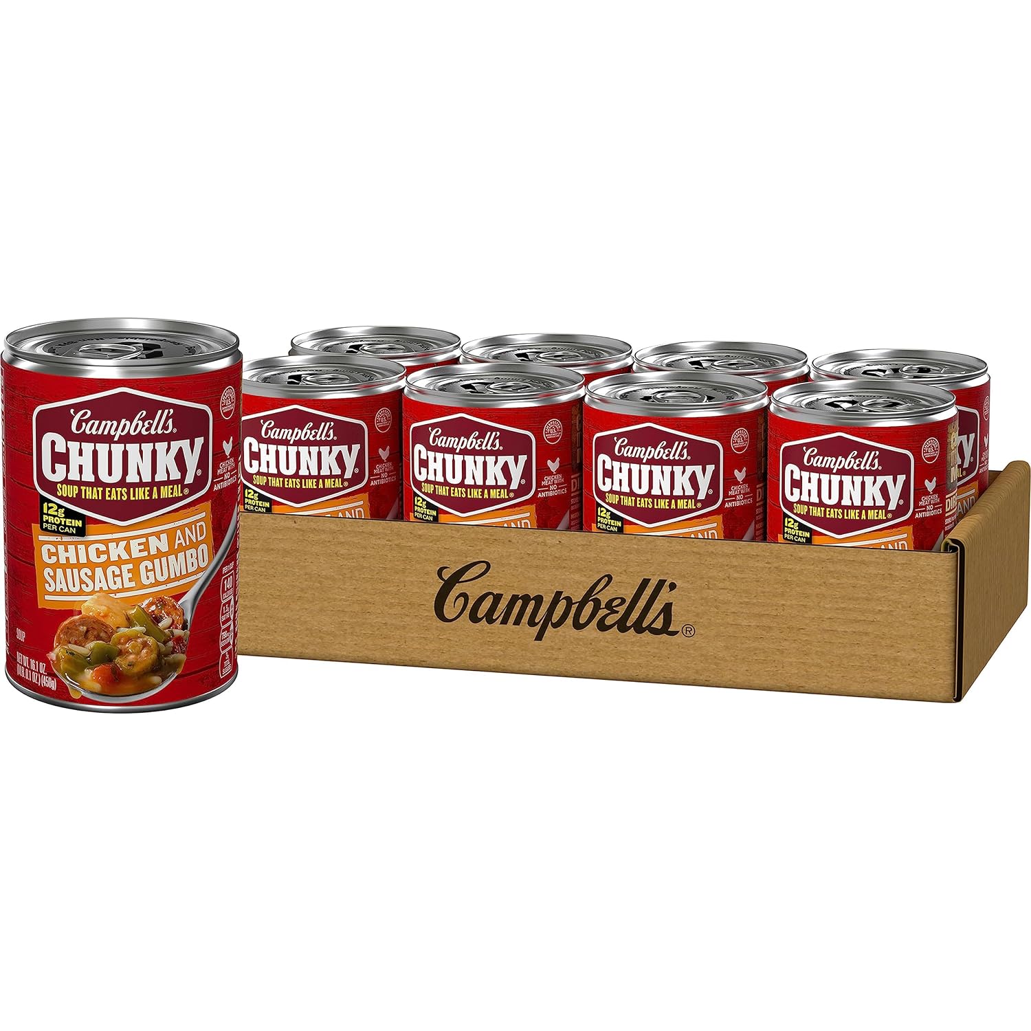 8-Count 16.1-Oz Campbell’s Chunky Soup: Chicken & Sausage Gumbo $11.61 ($1.45 each), Spicy Chicken Noodle $11.74 ($1.47 each), More w/ S&S + Free Shipping w/ Prime or on $35+