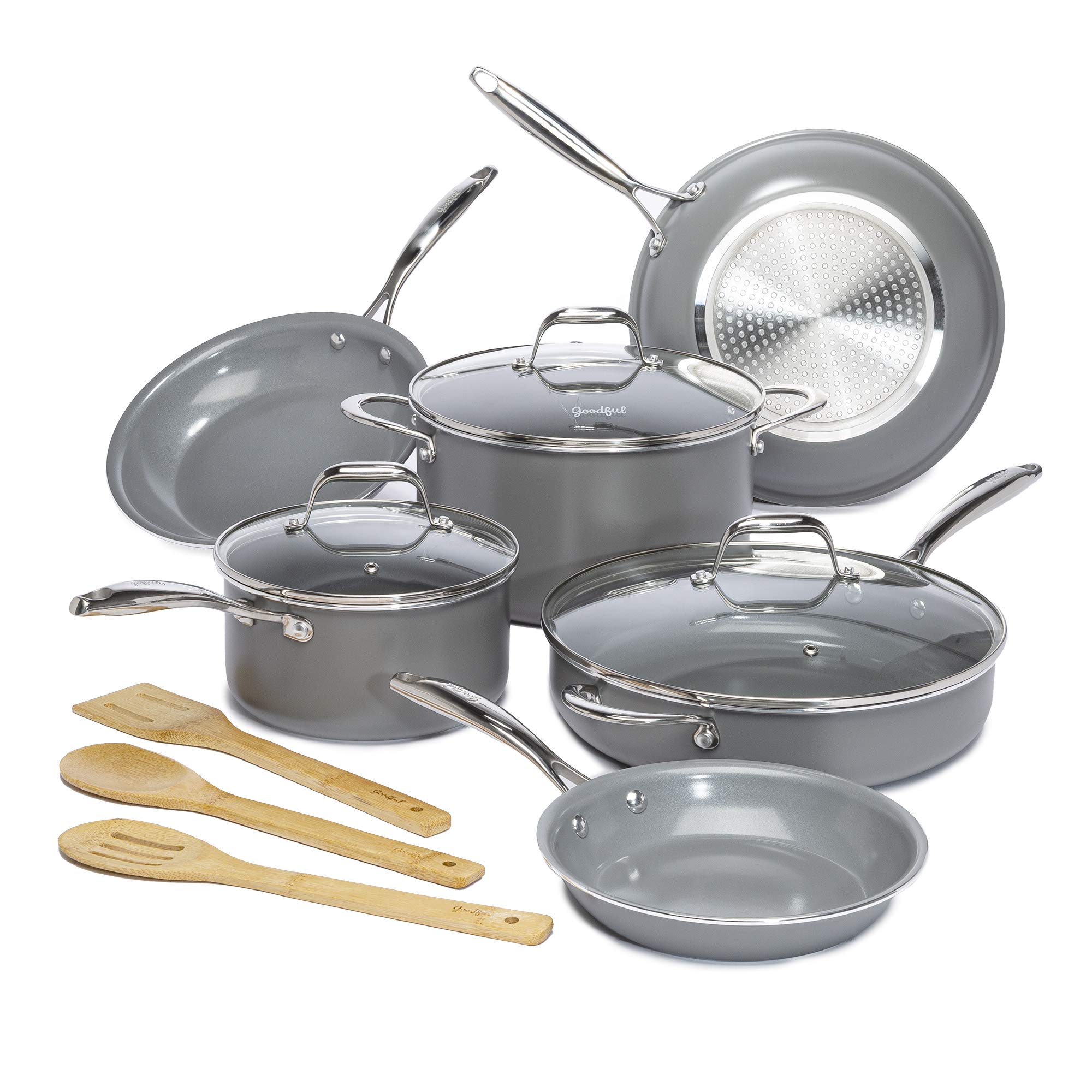 12-Piece Goodful Ceramic Nonstick Pots & Pans Set (Gray) $78.42 + Free Shipping