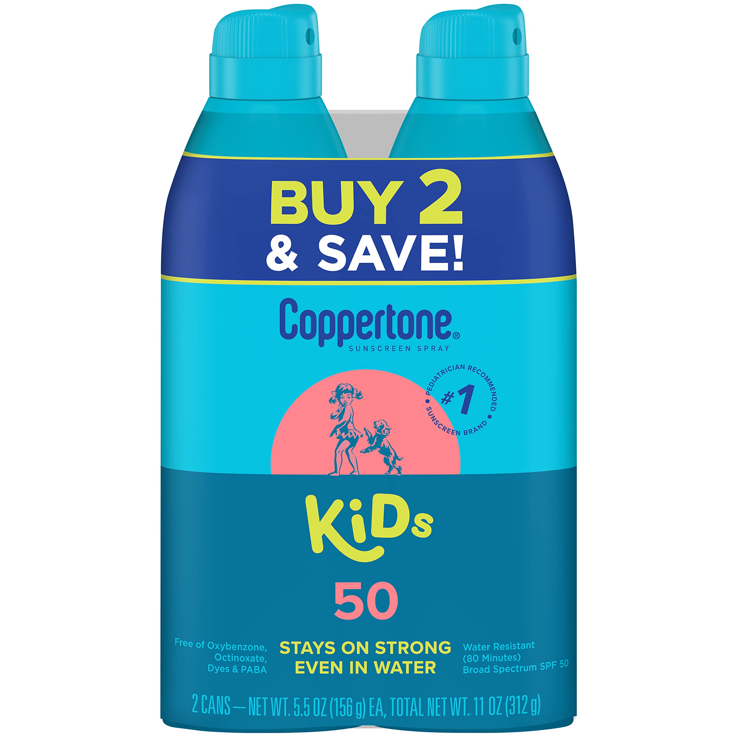 2-Count 5.5-Oz Coppertone Kids' SPF 50 Water Resistant Sunscreen Spray $6.18 ($3.09 each) w/ S&S + Free Shipping w/ Prime or on $35+