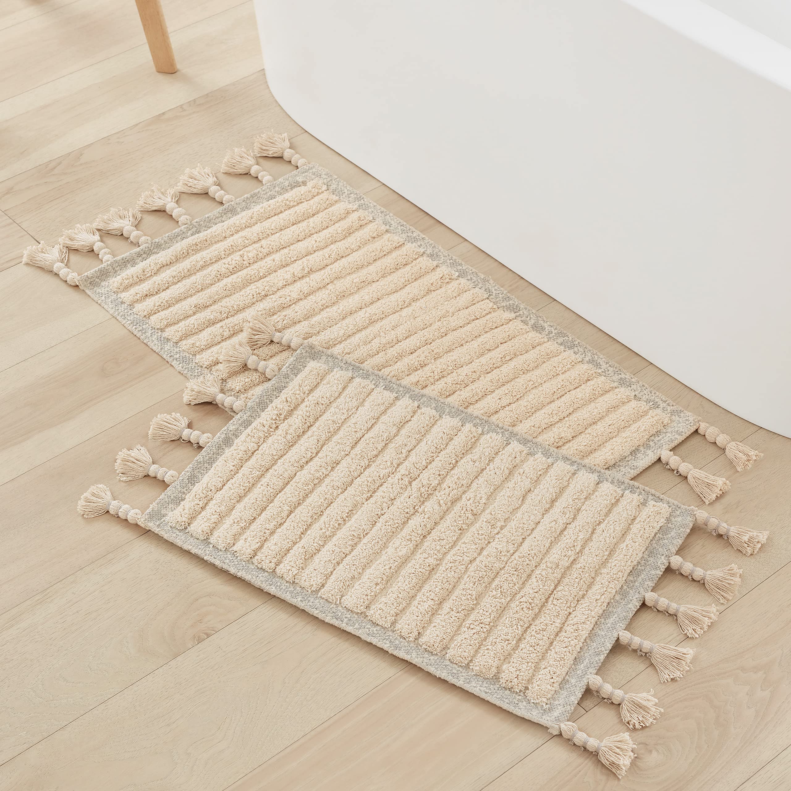 2-Piece Lucky Brand Overtufted Cotton Fringe Bath Rugs w/ Tassels Set (Light Grey) $16 + Free Shipping w/ Prime or on $35+