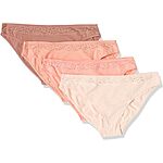 4-Count Amazon Essentials Women's Cotton &amp; Lace Underwear: S Bikini $4, M Thong $4.50, L Hipster $6.50 &amp; More + Free Shipping w/ Prime or on $35+