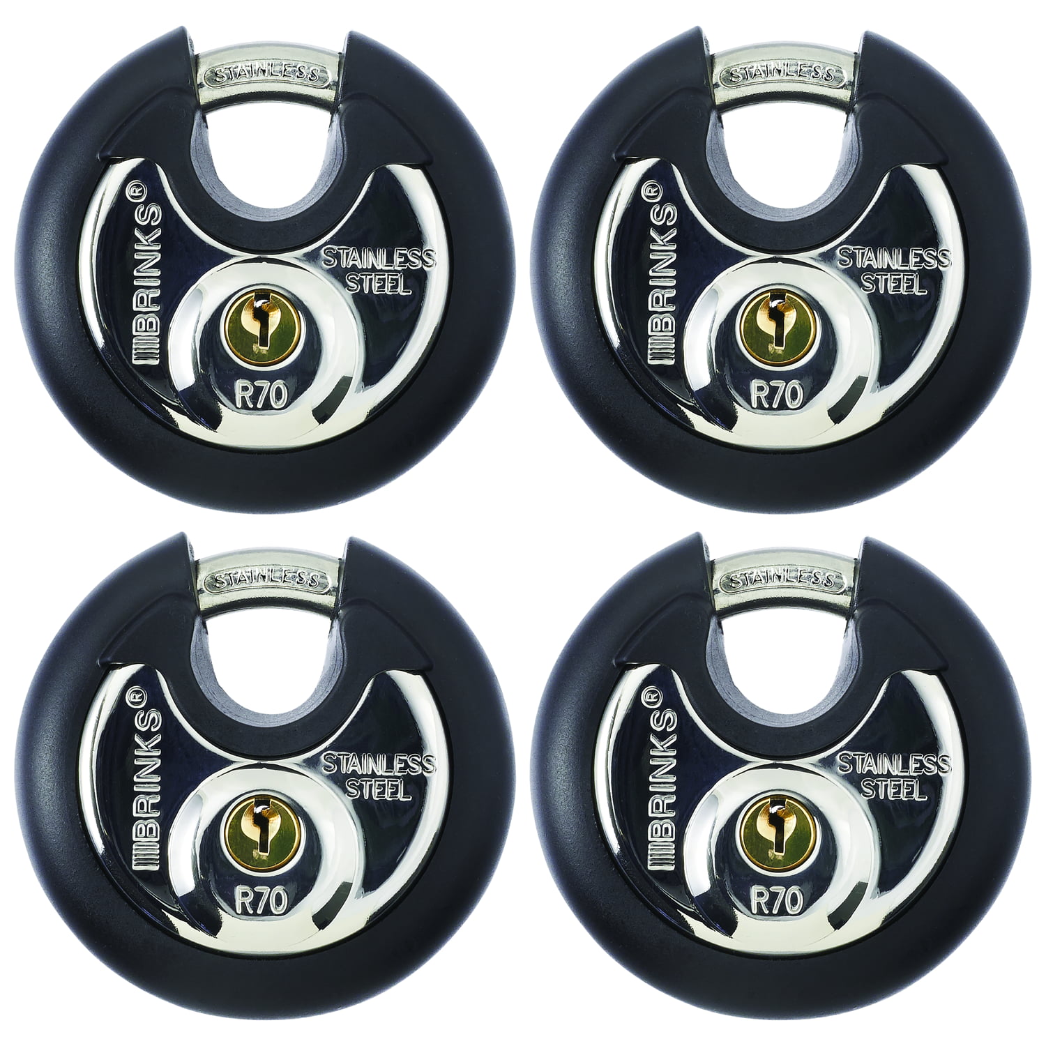 4-Count 70mm Brinks Commercial Stainless Steel Discus Padlocks $17 ($4.25 each) + Free S&H w/ Walmart+ or $35+