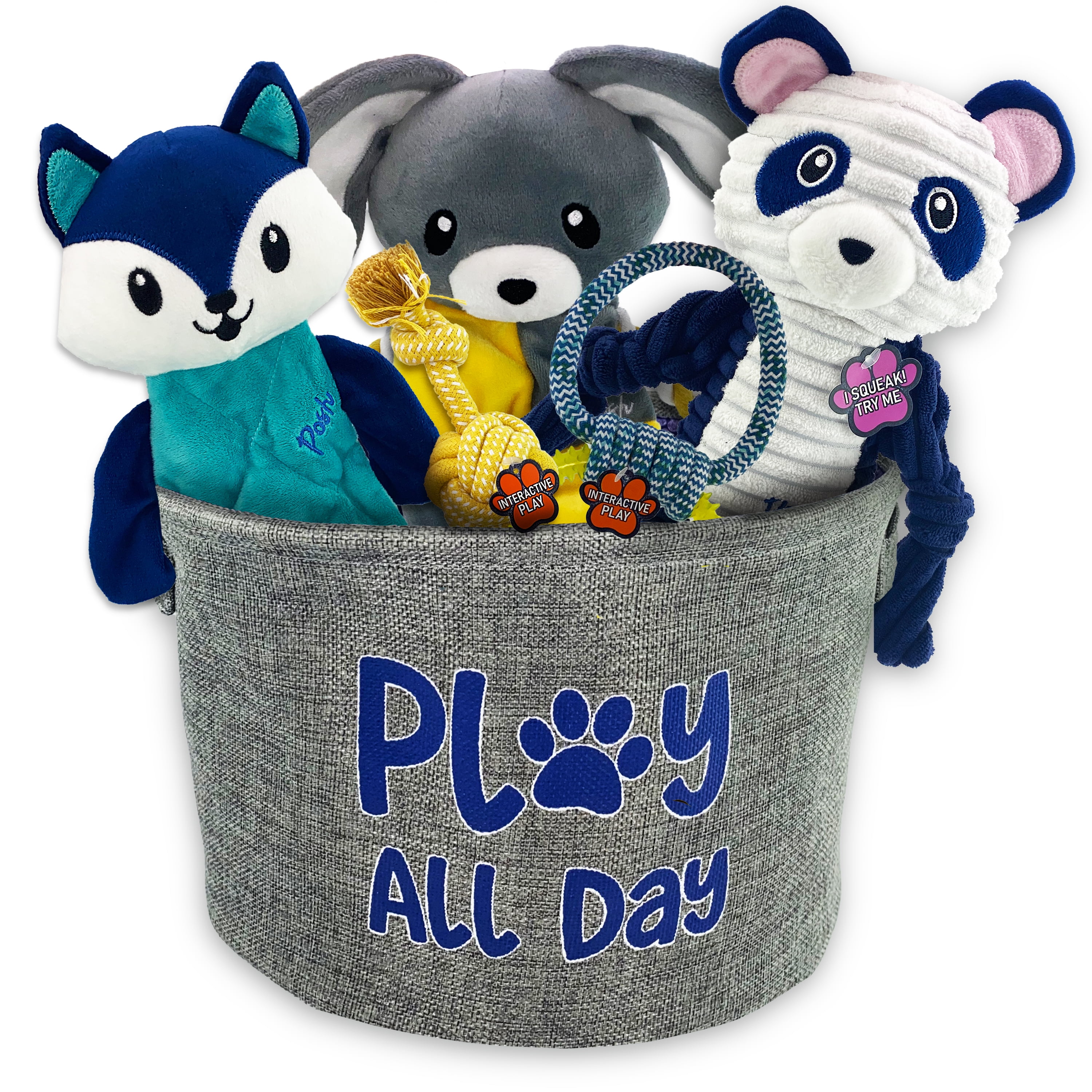6-Piece Posh Paws Dog Toys & "Play All Day" Storage Bin Bundle Gift Set $11.49 + Free S&H w/ Walmart+ or $35+