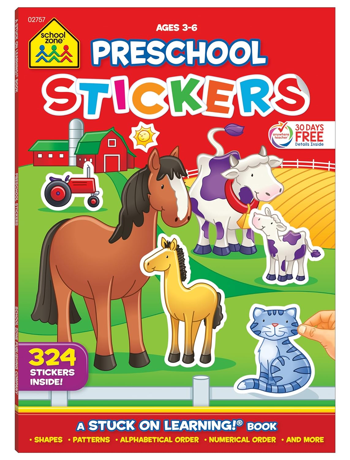 52-Page School Zone Kids' Preschool Stuck on Learning Activity Book w/ 324 Stickers $2 + Free Shipping w/ Prime