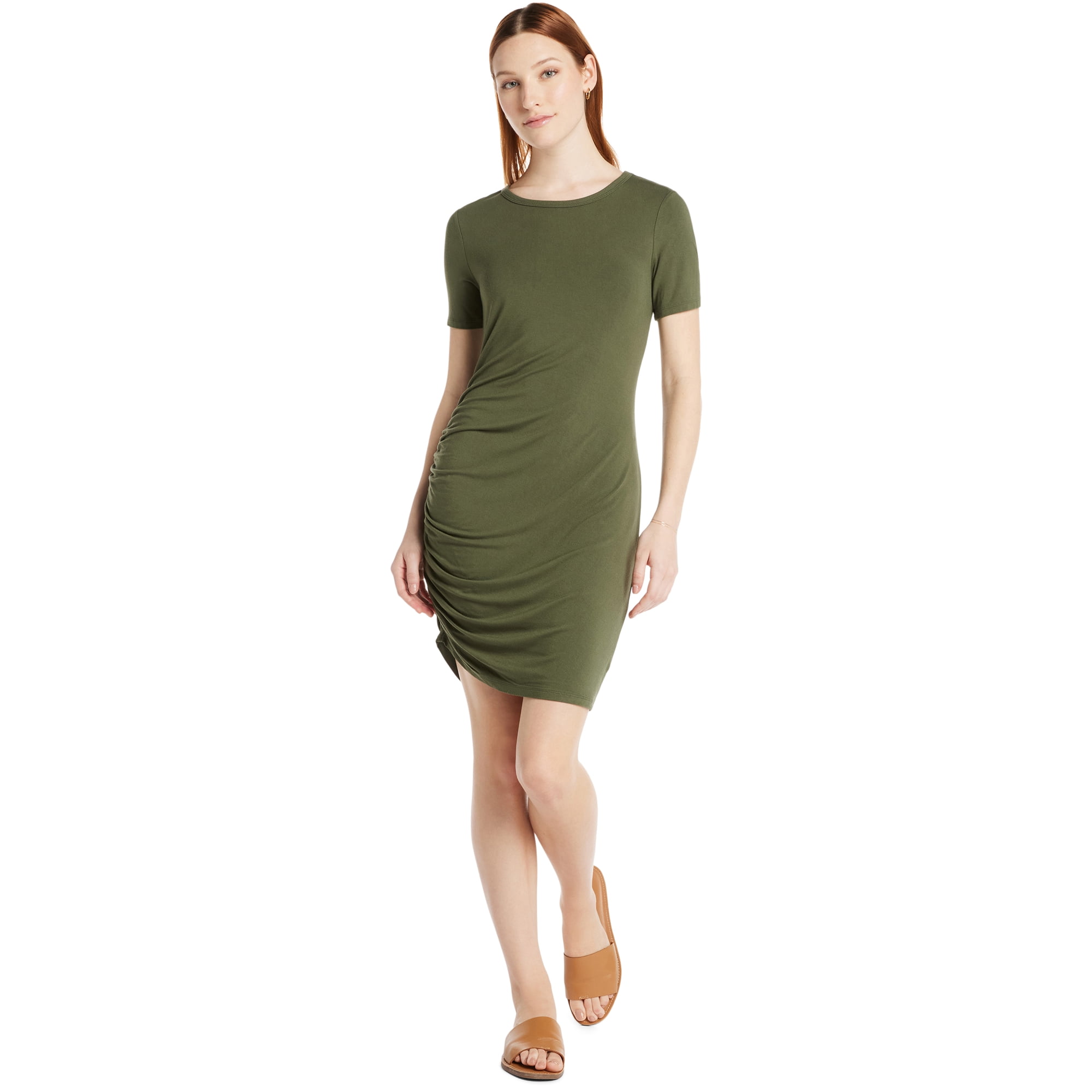 Time and Tru Women's Short-Sleeved Ruched Knit Dress (Various) $4.50 + Free S&H w/ Walmart+ or on $35+
