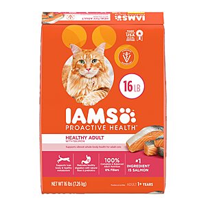 Select Amazon Accounts: IAMS Proactive Health Dry Cat Food: 22-lbs Healthy Adult $18, 16-lbs Indoor Weight & Hairball Care