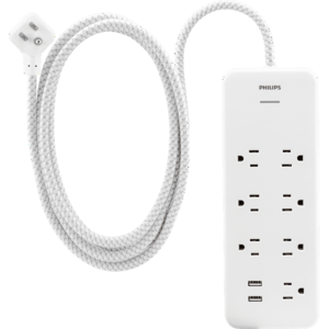 Philips 7-Outlet Surge Protector w/ USB-A Charging & 4' Braided Cord (White, 1,500 Joules) $9 + Free S&H w/ Walmart+ or $35+