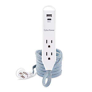 5' CyberPower 3-Outlet Surge Protector Braided Extension Cord w/ 2 USB Ports $6.15 
