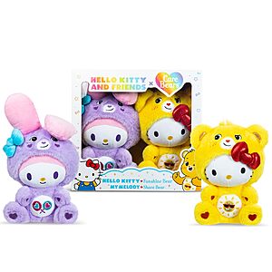 2-Piece 10" Care Bears x Hello Kitty Plush (Hello Kitty as Funshine Bear & My Melody as Share Bear) $9.99 + Free Shipping w/ Prime or on $35+