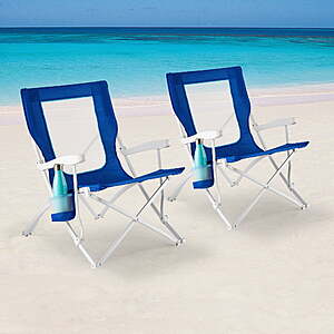 2-Pk Mainstays Folding Hard Arm Beach Bag Chair w/ Carry Bag (Blue) .90