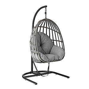 Mainstays Outdoor Wicker Hanging Egg Chair (Gray, Tan, or White)  + Free Shipping