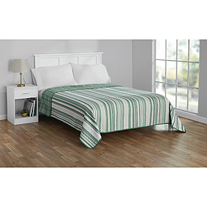 Mainstays Microfiber Quilts: Vertical Stripe (Green, Full/Queen) $5, Emmett (Beige or Gray, Full/Queen or King) $8 & More + Free S&H w/ Walmart+ or on $35+