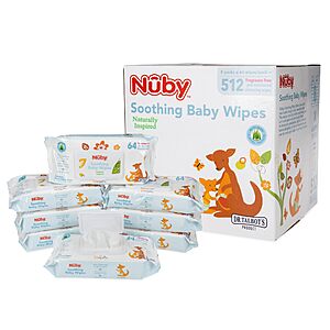 8-Pack 64-Count Nuby's Soothing Ultra Premium Baby Wipes (512 Wipes Total) $12.19 ($1.52 per pack) or less + Free Shipping w/ Prime or on $35+