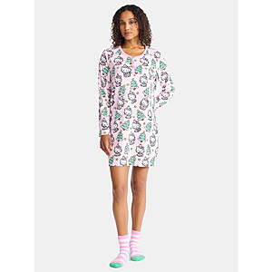 2-Piece Women's Holiday Print Henley Sleepshirt & Plush Socks Set (XS-3X):Hello Kitty,Harry Potter,Stitch,Peanuts,or Wizard of Oz $9 + Free S&H w/ Walmart+ or on $35