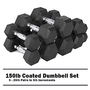 150-Lb CAP Rubber Hex Dumbbell Set (2 x 5,10,15,20,25 pounds) $128.97 + Free Shipping