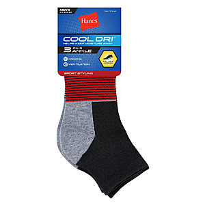 3-Pairs Hanes Cool DRI Men's Ankle Socks w/ Ventilation from $2.38 + Free S&H w/ Walmart+ or on $35+