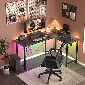 GTRACING L-Shaped Gaming Desk w/ RGB Lights & Removable Stands (Black) $56 + Free Shipping