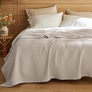 Bedsure Waffle Weave Queen Size Cotton Blanket (90" x 90", Linen Color) $19.99 & More + Free Shipping w/ Prime or on $35+
