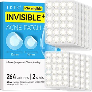 264-Count TKTK Ultra-Thin Invisible Hydrocolloid Acne Pimple Patches (10mm & 12mm) $4.99 + Free Shipping w/ Prime or on $35+