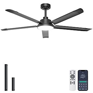 60" Ohniyou Ceiling Fan w/ Aluminum Blades, Light & App/Remote (Black, White, or Silver) $79.99 + Free Shipping