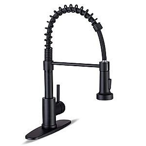 Prime Members: WEWE Spring Kitchen Faucet w/ Pull-Down Sprayer (Matte Black) $37.99 + Free Shipping