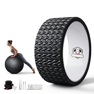 HAPBEAR 12" Back Roller Yoga Set w/ 26" Exercise Ball, Pump & Guide (Black or Blue) or on