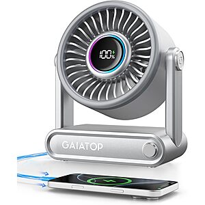 Gaiatop 6000mAh 5-Speed Rechargeable Desk Fan w/ Power Bank & RGB Mood Ring Light (Silver or Pink) from or on