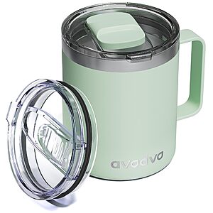 12-Oz avodvo Insulated Stainless Steel Coffee Mug w/ 2 Lids $7 